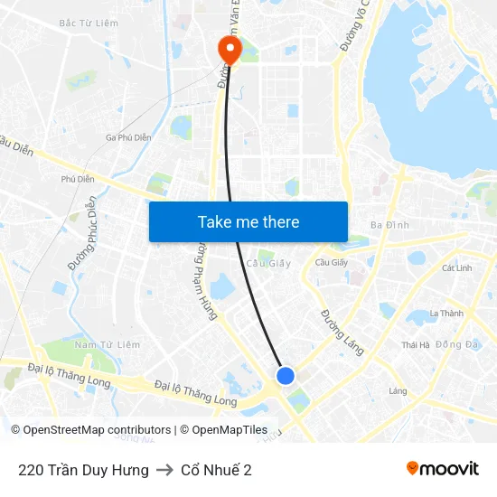 220 Trần Duy Hưng to Cổ Nhuế 2 map