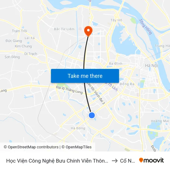 Học Viện Công Nghệ Bưu Chính Viễn Thông - Trần Phú (Hà Đông) to Cổ Nhuế 2 map