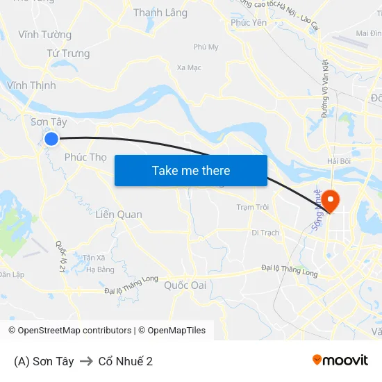 (A) Sơn Tây to Cổ Nhuế 2 map