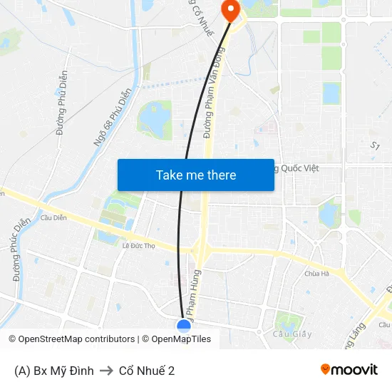 (A) Bx Mỹ Đình to Cổ Nhuế 2 map