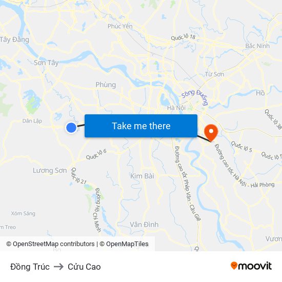 Đồng Trúc to Cửu Cao map