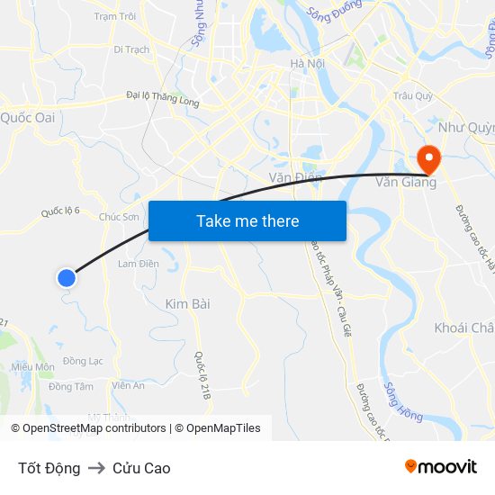 Tốt Động to Cửu Cao map