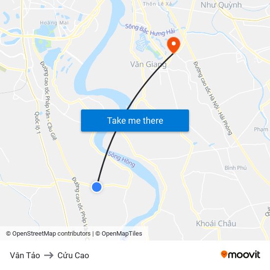 Vân Tảo to Cửu Cao map