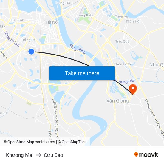 Khương Mai to Cửu Cao map