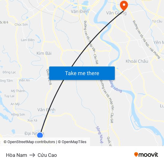 Hòa Nam to Cửu Cao map
