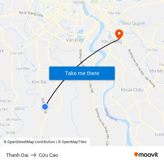 Thanh Oai to Cửu Cao map