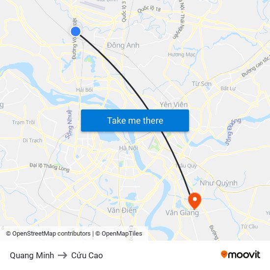 Quang Minh to Cửu Cao map
