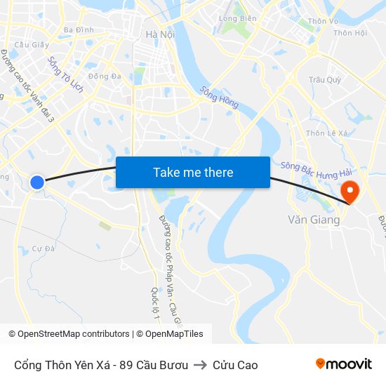 Cổng Thôn Yên Xá - 89 Cầu Bươu to Cửu Cao map