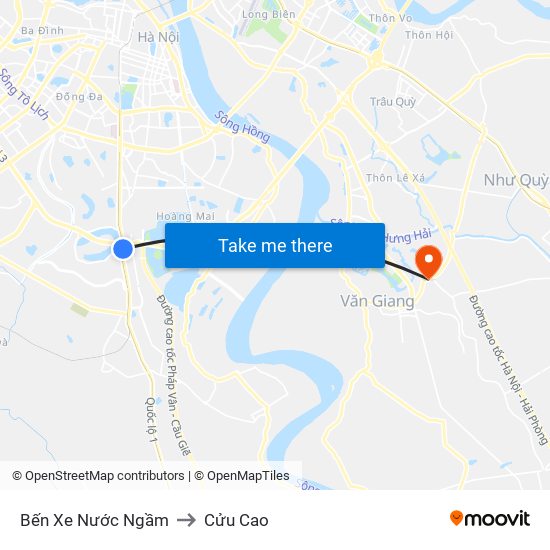 Bến Xe Nước Ngầm to Cửu Cao map