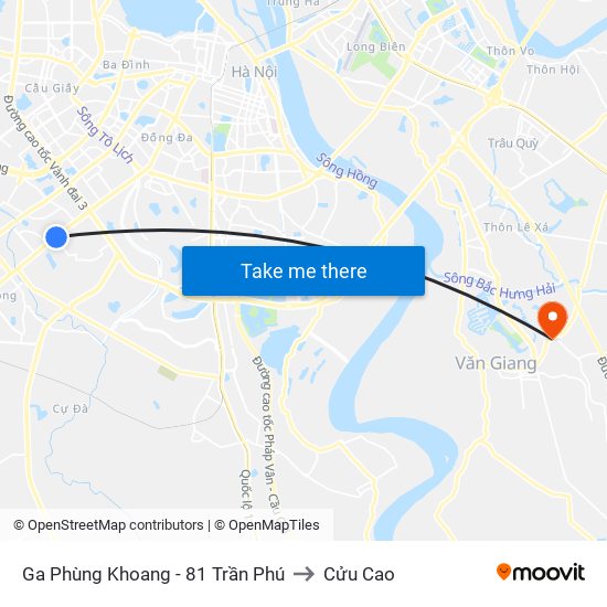 Ga Phùng Khoang - 81 Trần Phú to Cửu Cao map