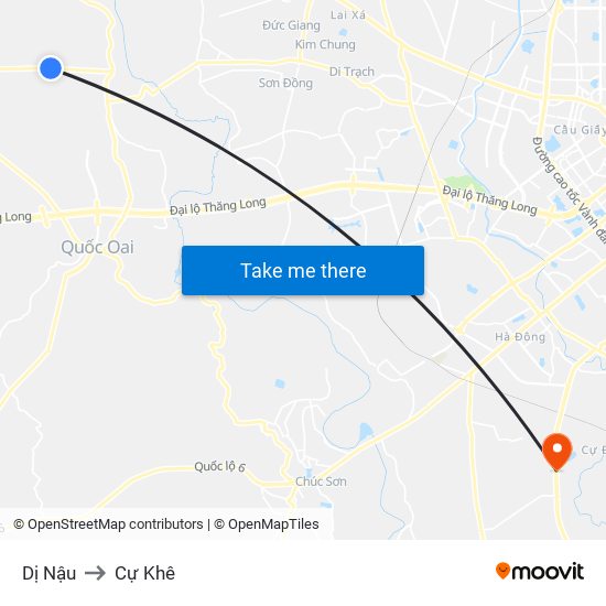 Dị Nậu to Cự Khê map