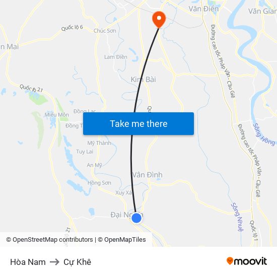 Hòa Nam to Cự Khê map