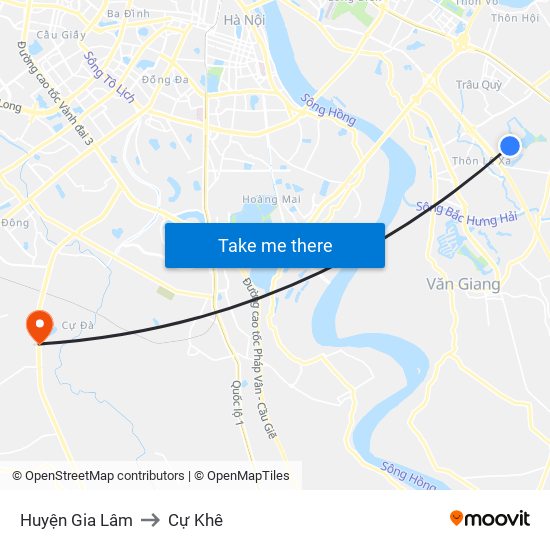 Huyện Gia Lâm to Cự Khê map