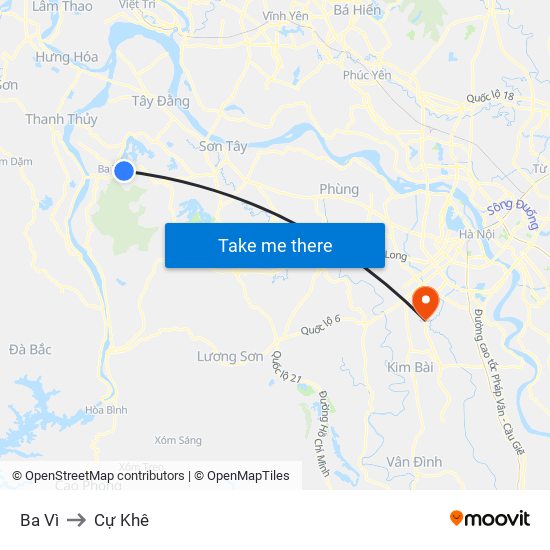 Ba Vì to Cự Khê map