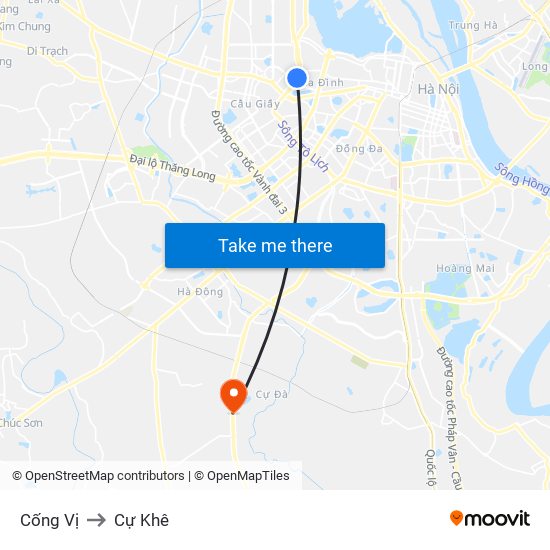 Cống Vị to Cự Khê map