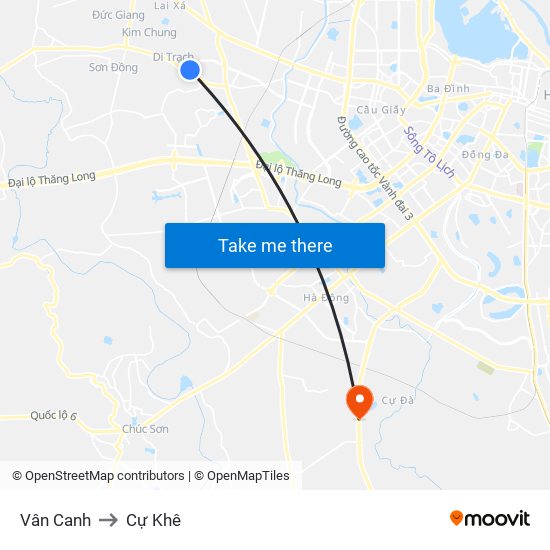 Vân Canh to Cự Khê map