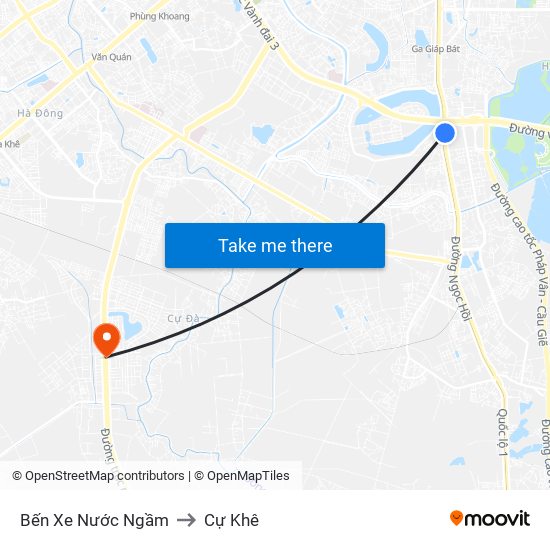 Bến Xe Nước Ngầm to Cự Khê map