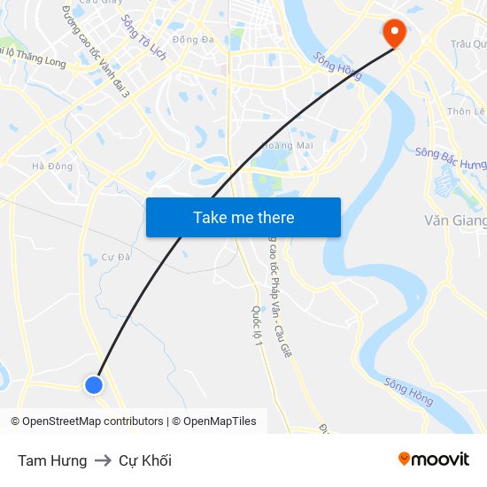 Tam Hưng to Cự Khối map