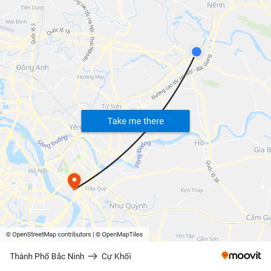 Thành Phố Bắc Ninh to Cự Khối map