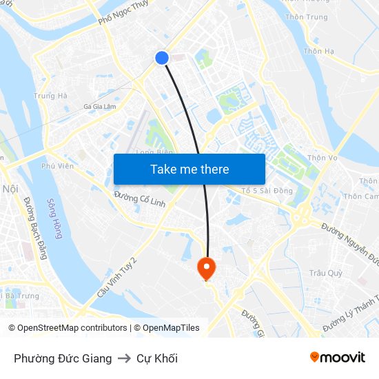 Phường Đức Giang to Cự Khối map