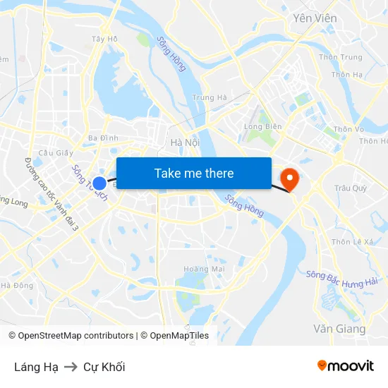 Láng Hạ to Cự Khối map