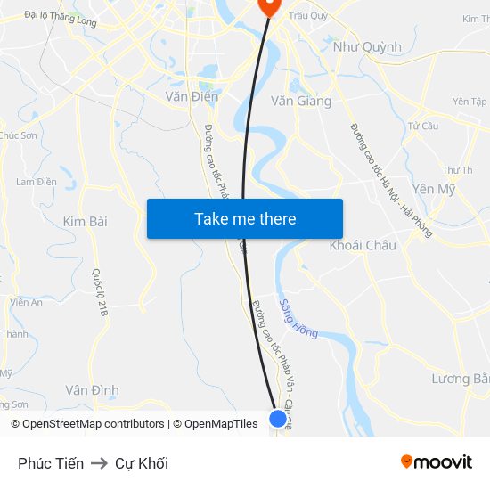 Phúc Tiến to Cự Khối map