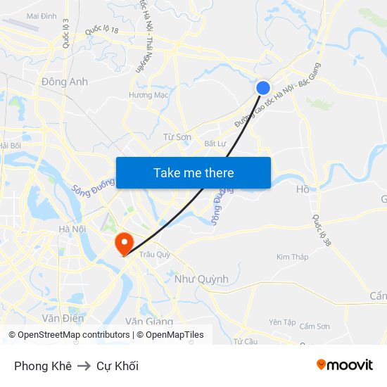 Phong Khê to Cự Khối map