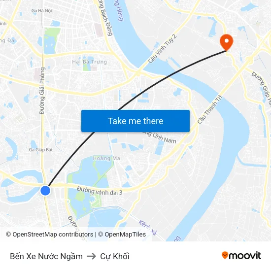 Bến Xe Nước Ngầm to Cự Khối map