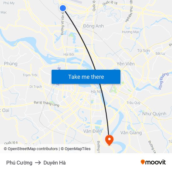 Phú Cường to Duyên Hà map