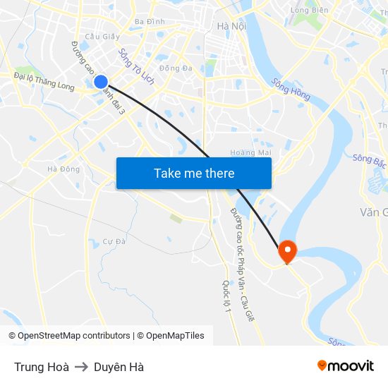 Trung Hoà to Duyên Hà map