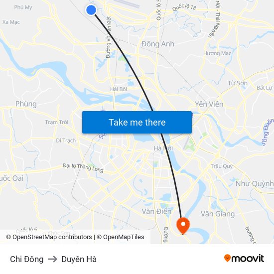 Chi Đông to Duyên Hà map