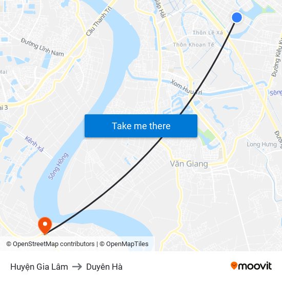 Huyện Gia Lâm to Duyên Hà map