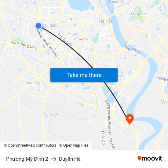 Phường Mỹ Đình 2 to Duyên Hà map