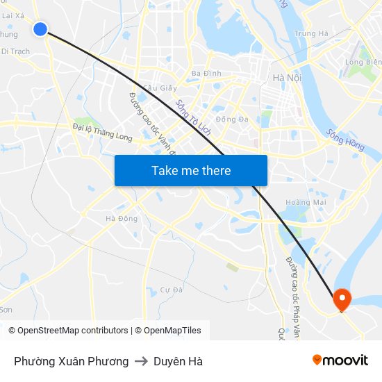 Phường Xuân Phương to Duyên Hà map