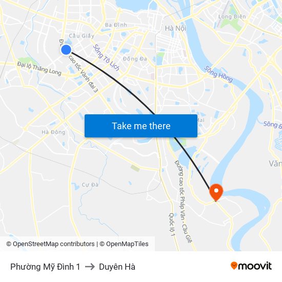 Phường Mỹ Đình 1 to Duyên Hà map