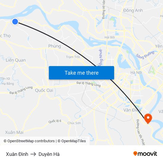 Xuân Đình to Duyên Hà map