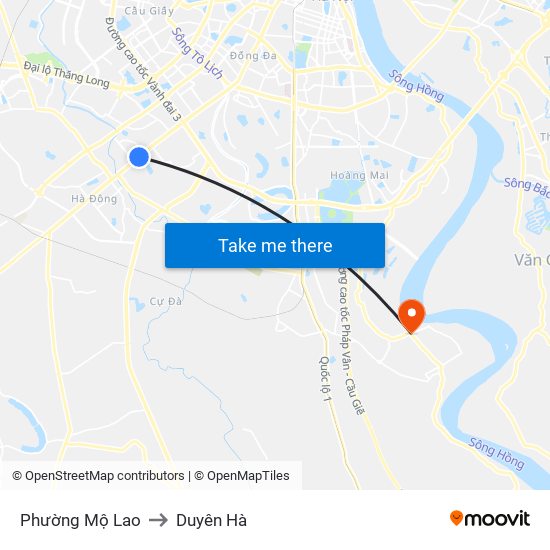 Phường Mộ Lao to Duyên Hà map