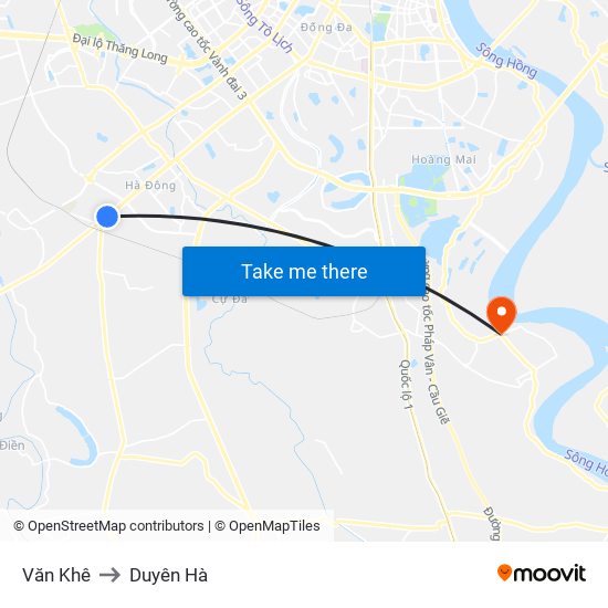 Văn Khê to Duyên Hà map