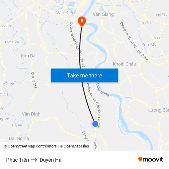 Phúc Tiến to Duyên Hà map