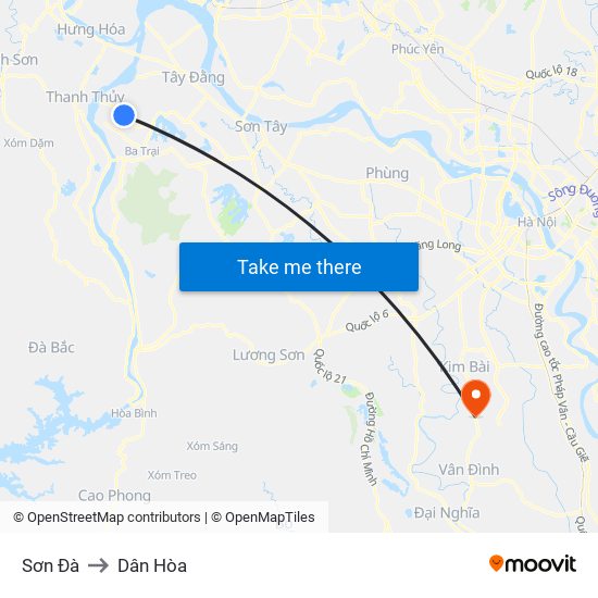Sơn Đà to Dân Hòa map