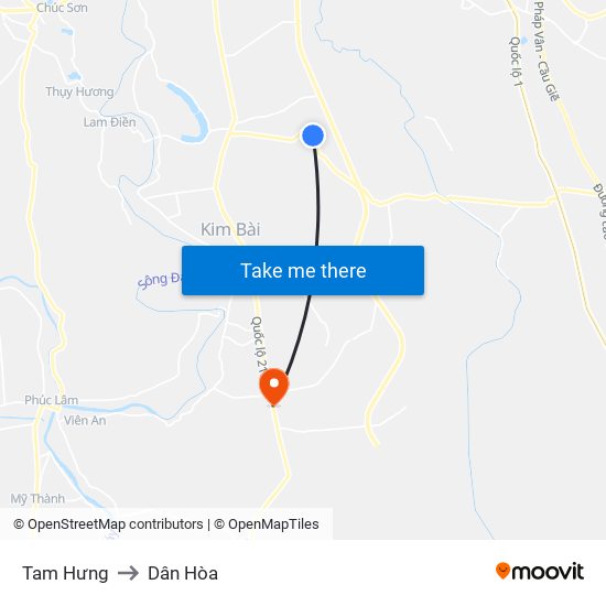 Tam Hưng to Dân Hòa map
