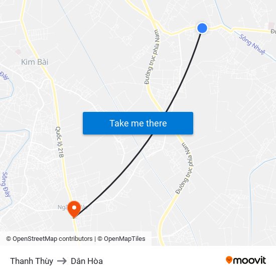 Thanh Thùy to Dân Hòa map