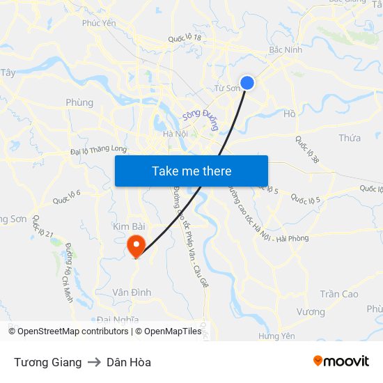 Tương Giang to Dân Hòa map