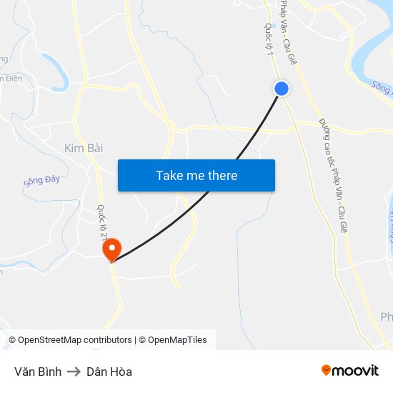 Văn Bình to Dân Hòa map