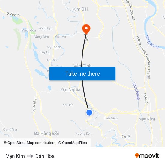 Vạn Kim to Dân Hòa map