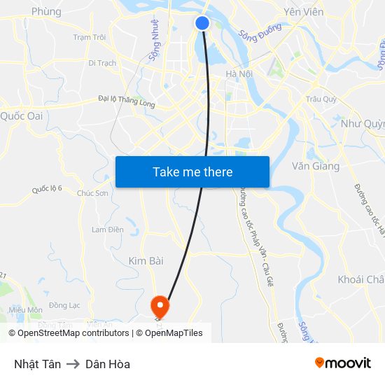 Nhật Tân to Dân Hòa map