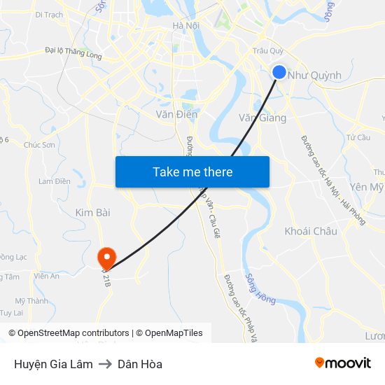 Huyện Gia Lâm to Dân Hòa map