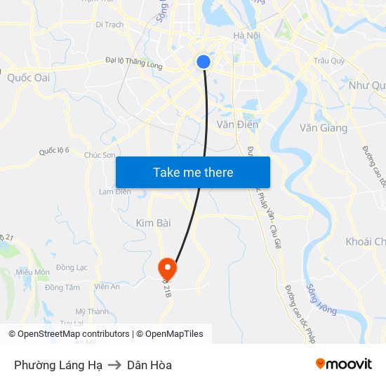 Phường Láng Hạ to Dân Hòa map