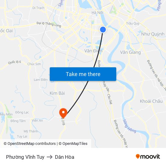 Phường Vĩnh Tuy to Dân Hòa map