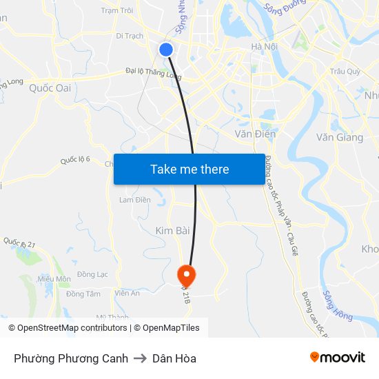 Phường Phương Canh to Dân Hòa map